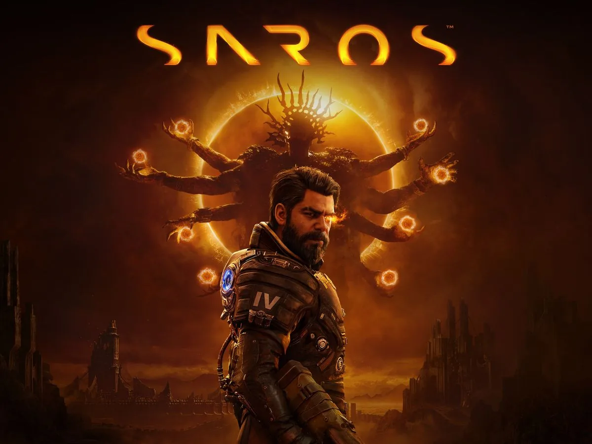 Saros key art med karakteren Arjun