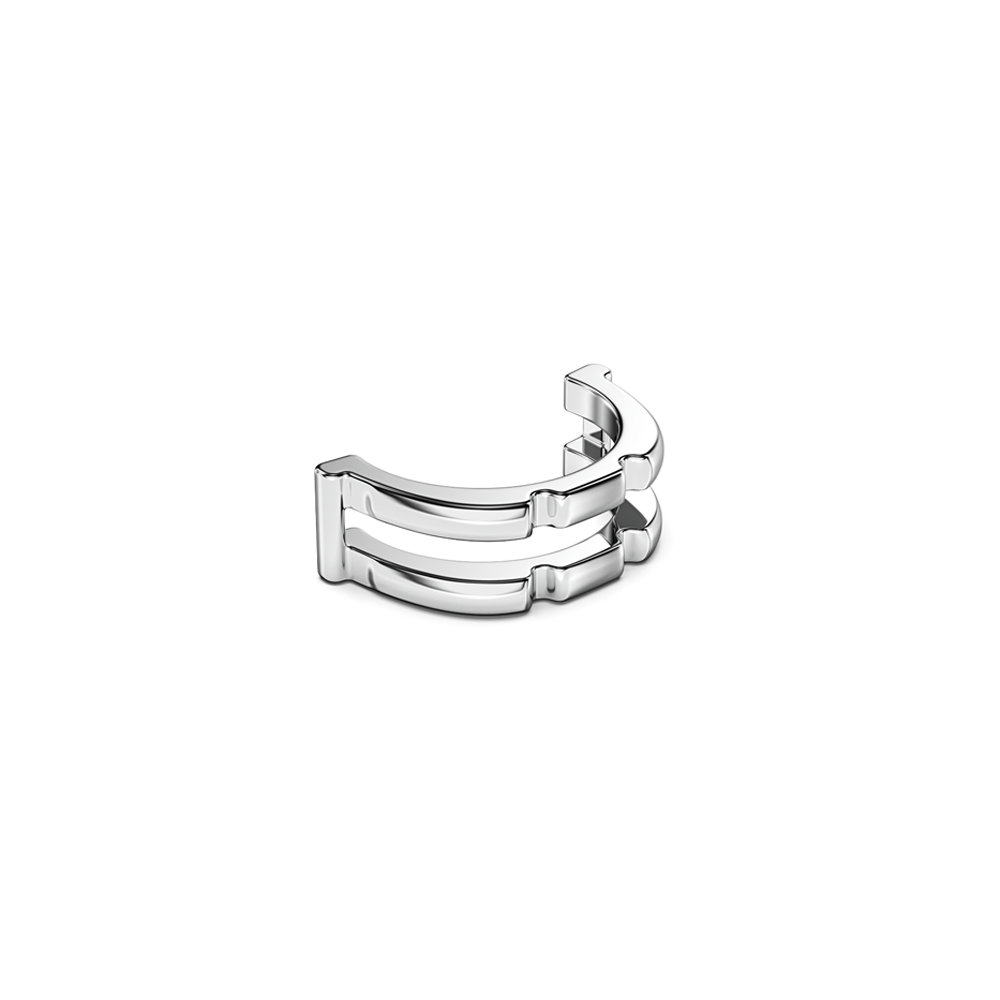 Front-facing view of Juzzle modular ring in silver, emphasizing geometric design.