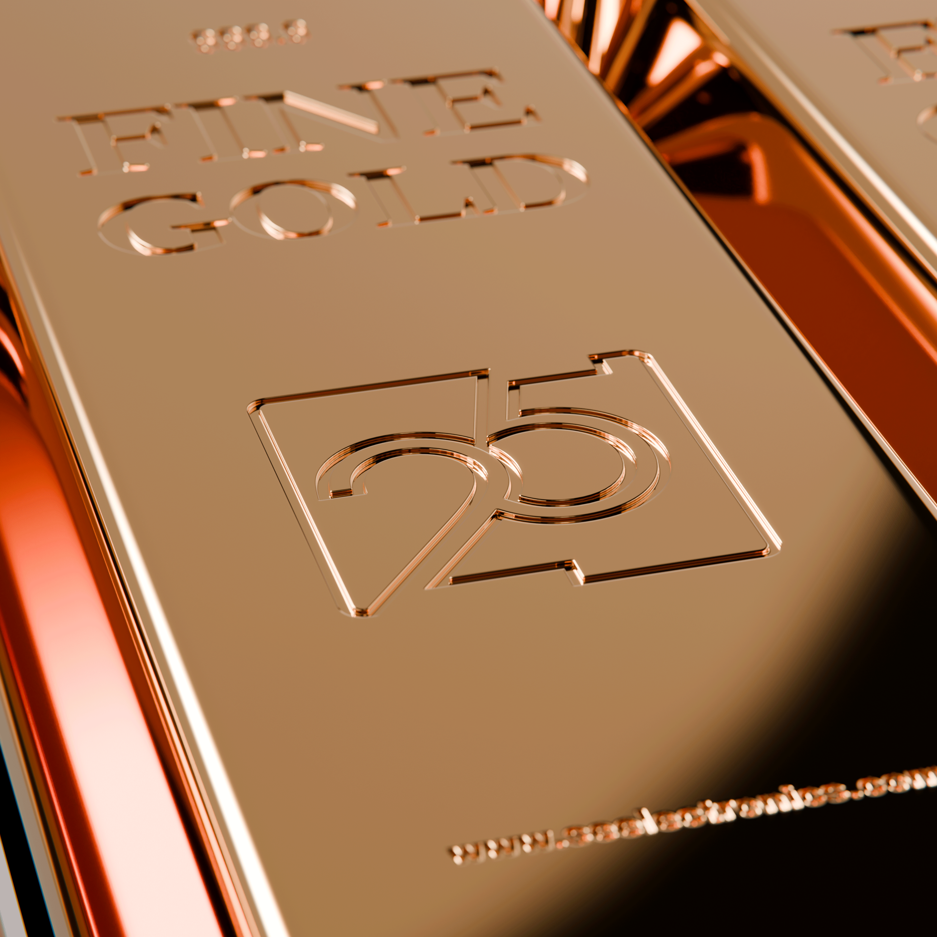 Static close-up of engraved 25th anniversary gold bar