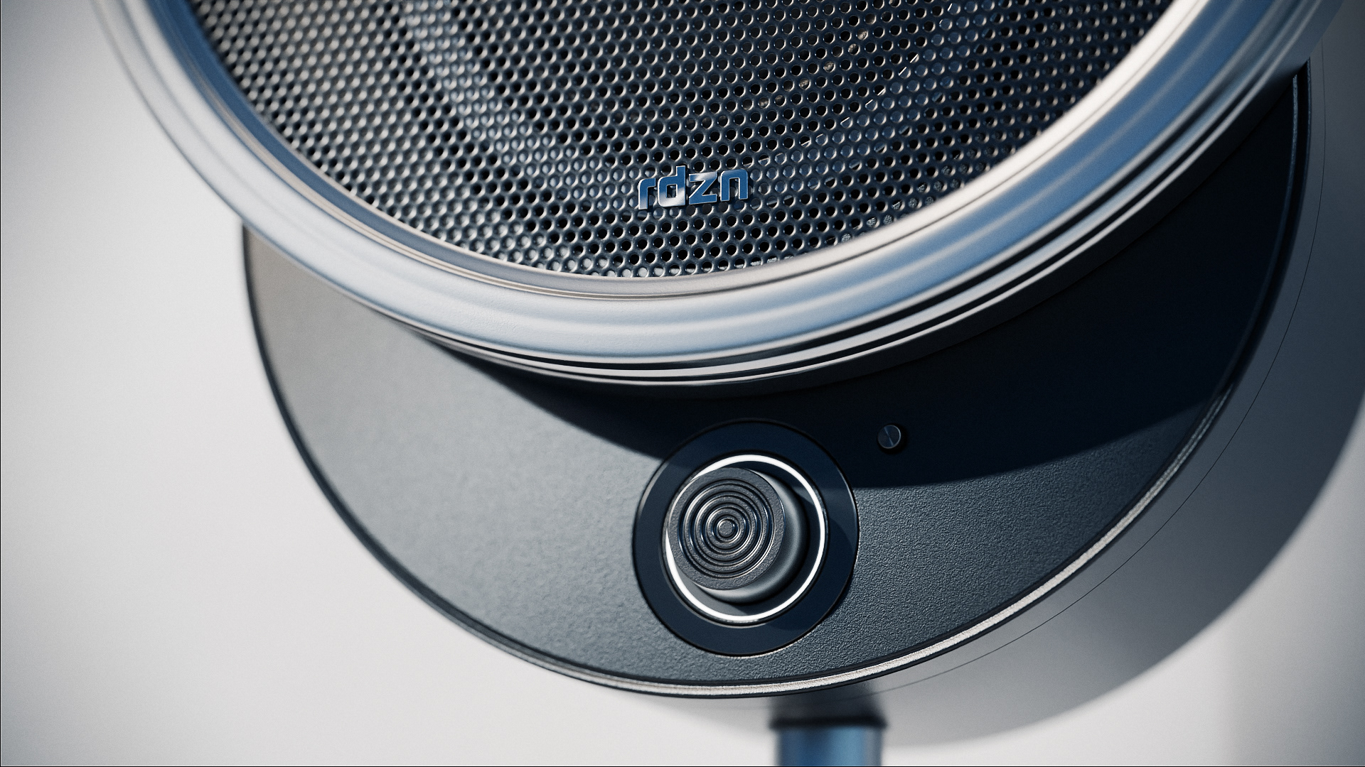 A close-up render focusing on the fine mesh grill on the front of the REDIZAJND Bluetooth speaker.