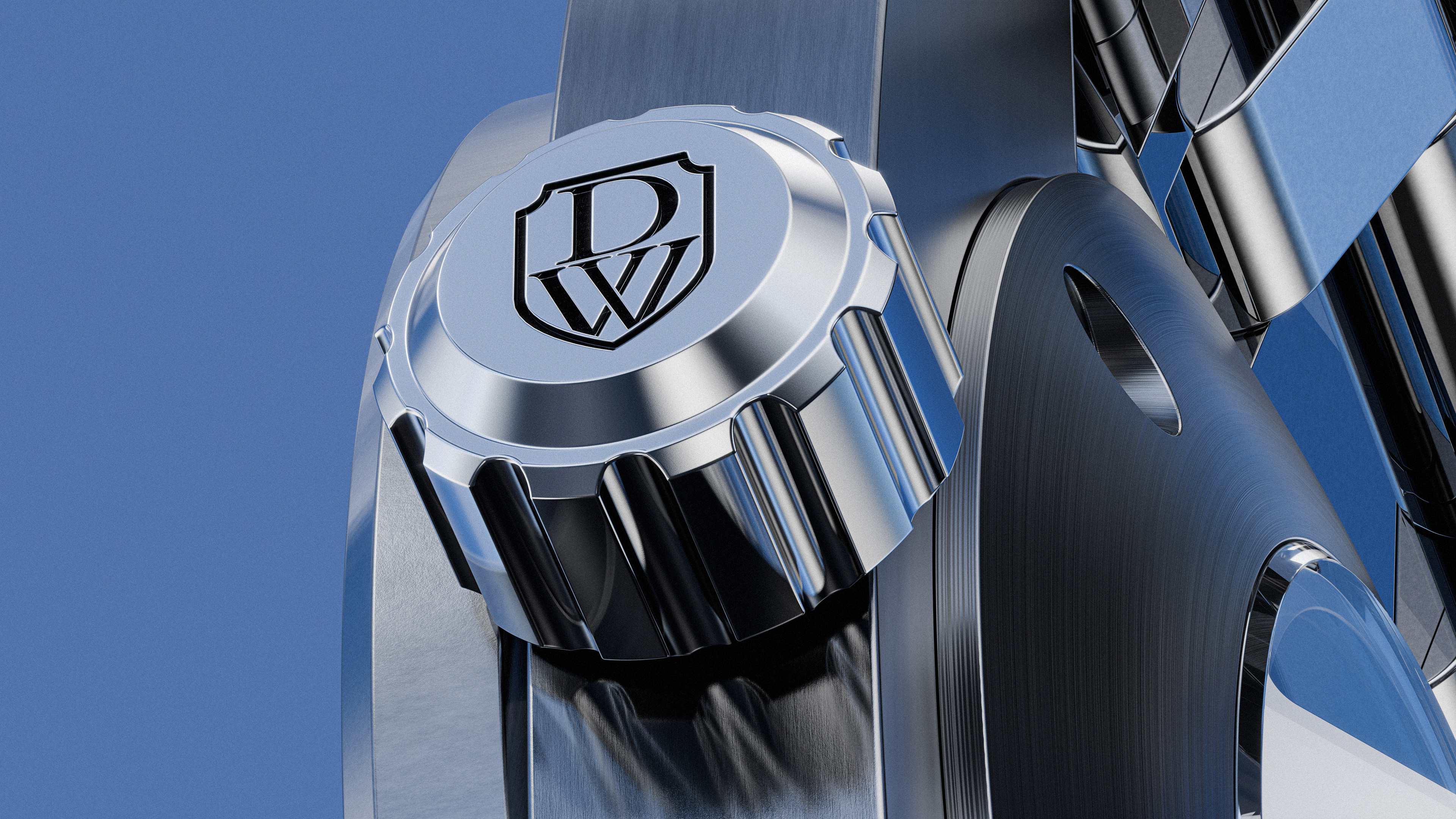 A side-angle CGI render of the DWISS watch, highlighting the thickness of the case and the crown.