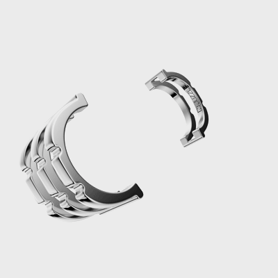 A CGI render showing the two gold components of a Juzzle ring floating apart.