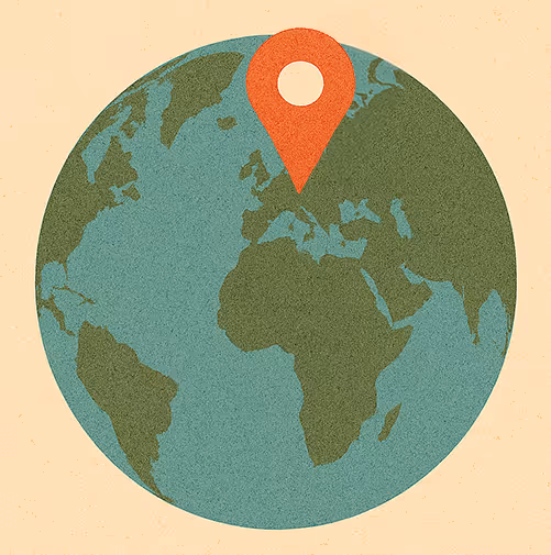 Die Weltkugel mit einem Pin bei Österreich (Illustration)