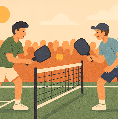 Zwei Spieler auf dem Pickleball-Court vor Zusehern (Illustration)