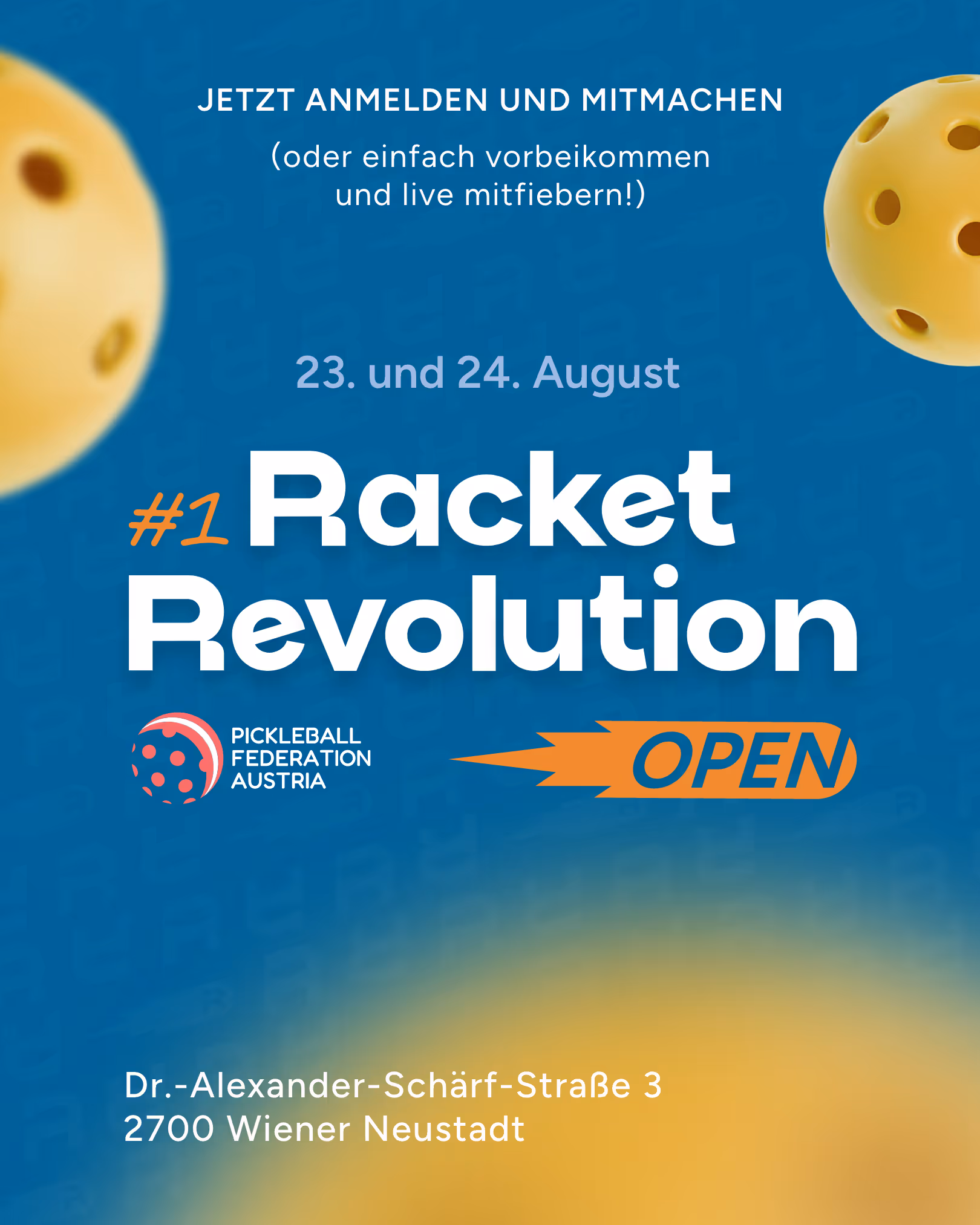 Werbe-Grafik für das 1. Racket Revolution Open + Grand Opening