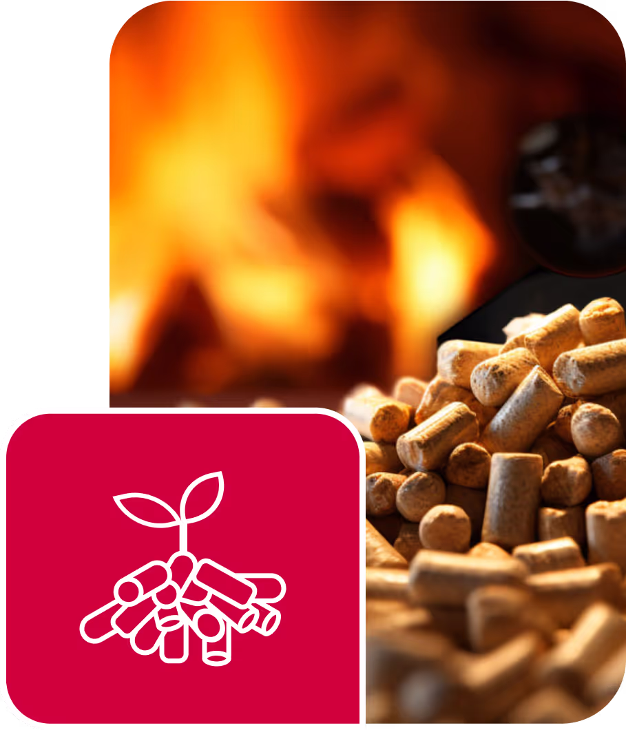 Hintergrund mit Flamme und Holzpellets