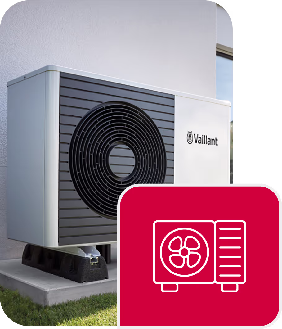 Vaillant Wärmepumpe an Hauswand eines Neubaus