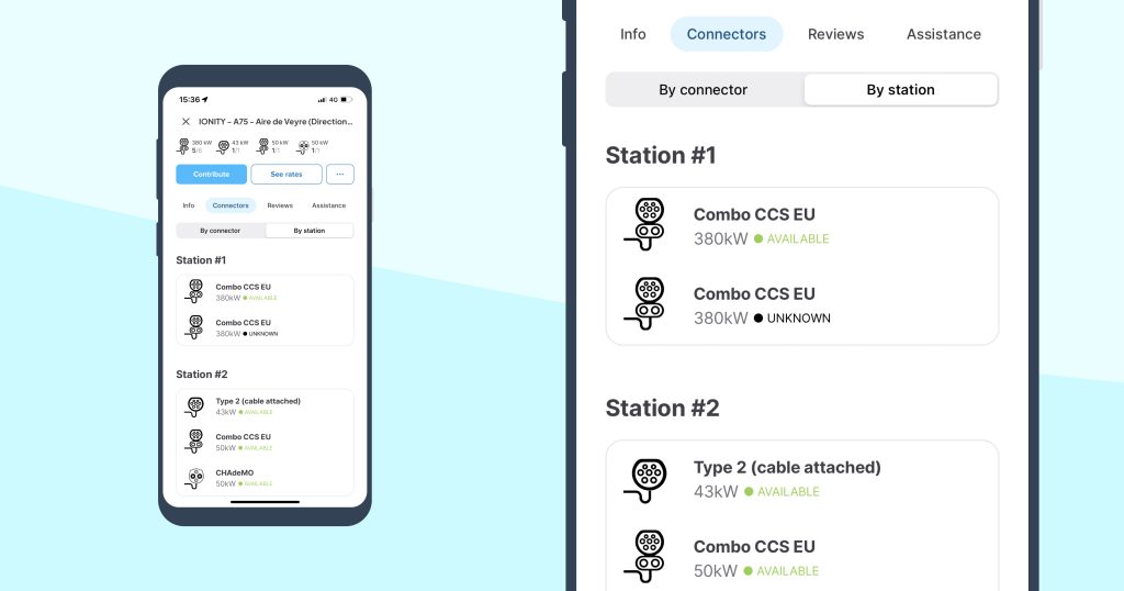 Charge at charging stations with several connectors and stations available