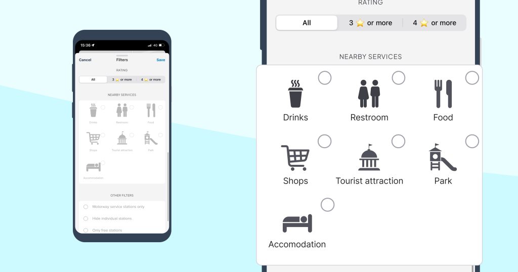 Filter services nearby charging stations on Chargemap