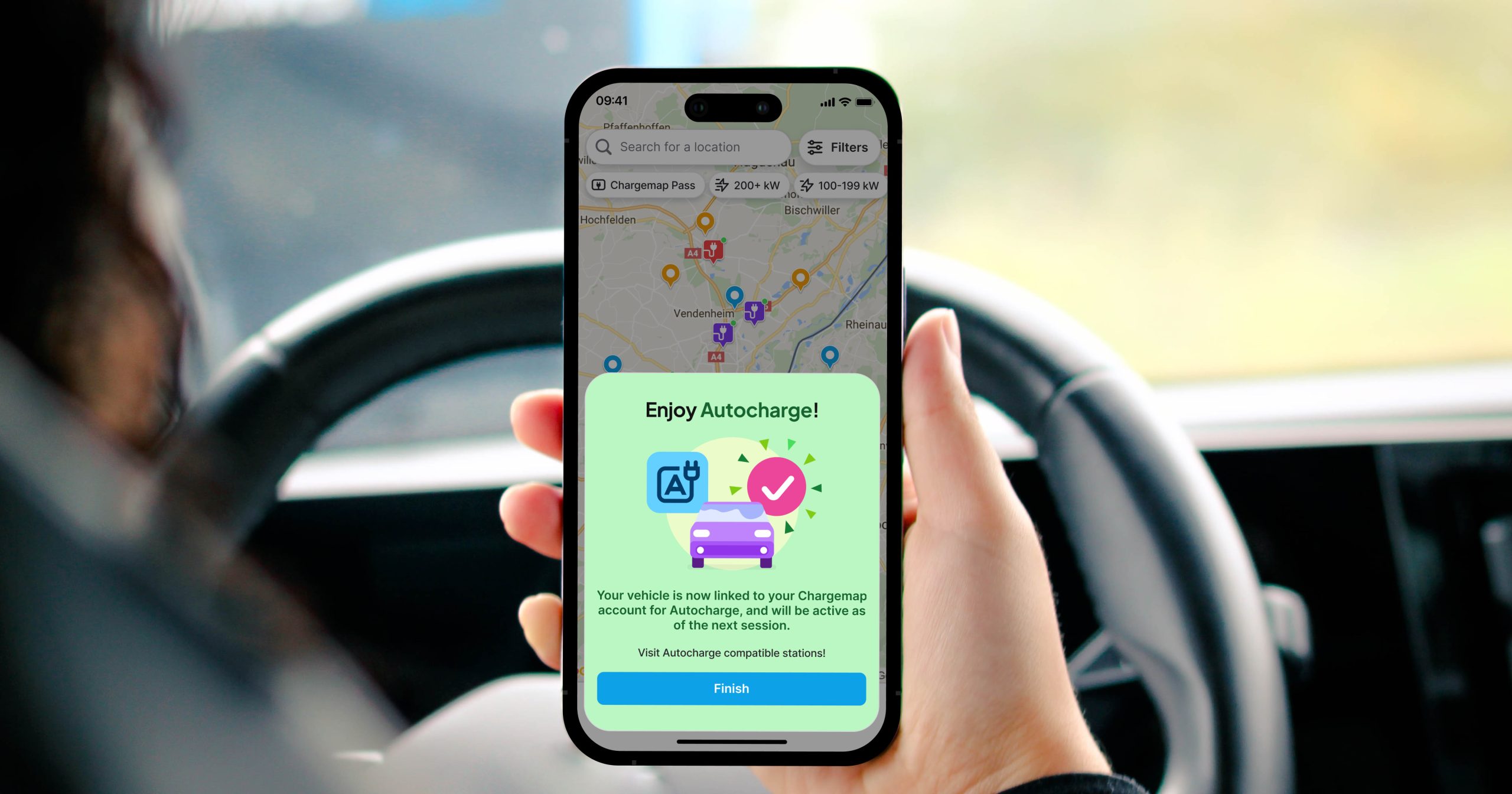 Autocharge feature activated in the Chargemap app