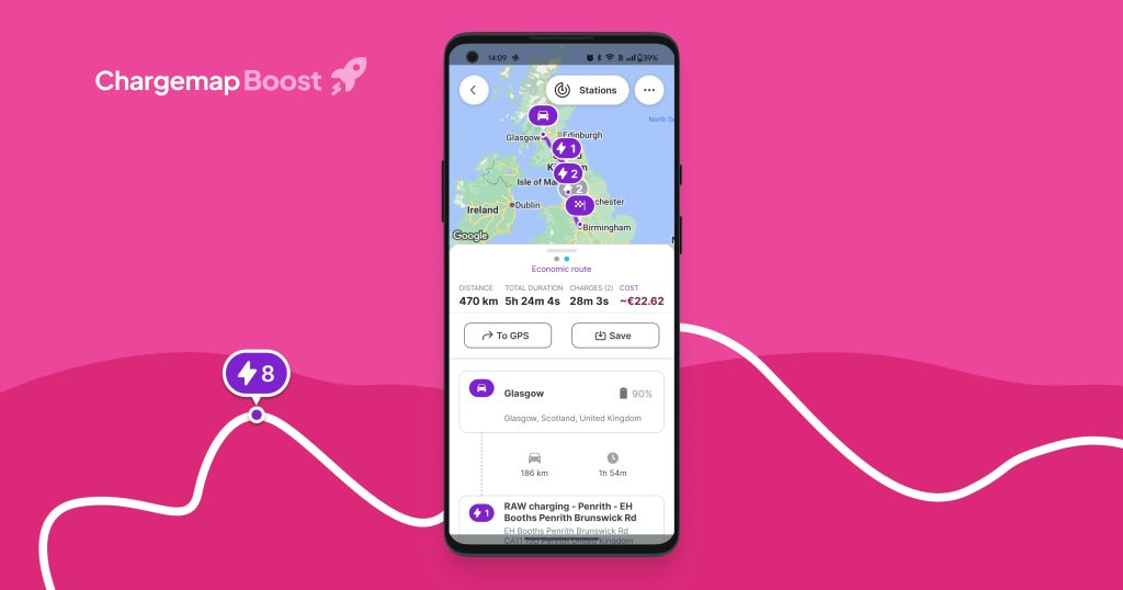 Economic route with Chargemap Boost