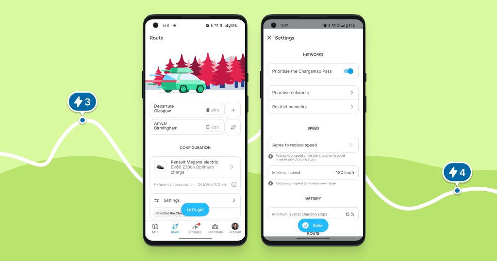 Set up your itinerary in the Chargemap route planner