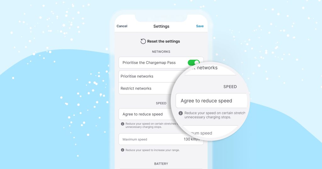speed settings in Chargemap route planner