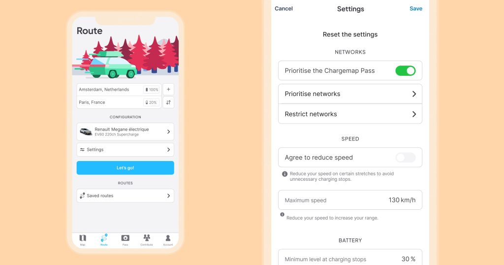 planning a long trip by electric car with the chargemap route planner