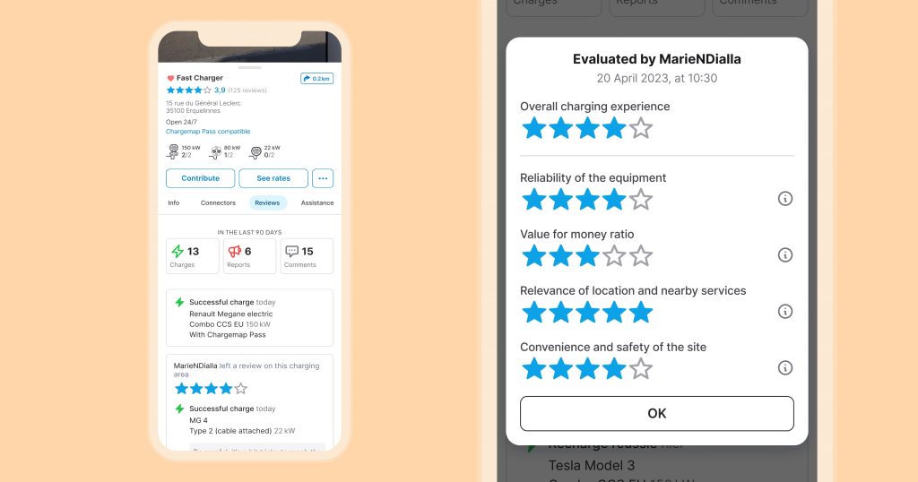 checking ratings and reviews of the chargemap community on charging stations