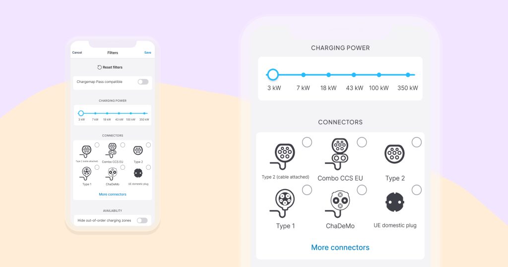 Filter by charging power or connector in the Chargemap mobile app