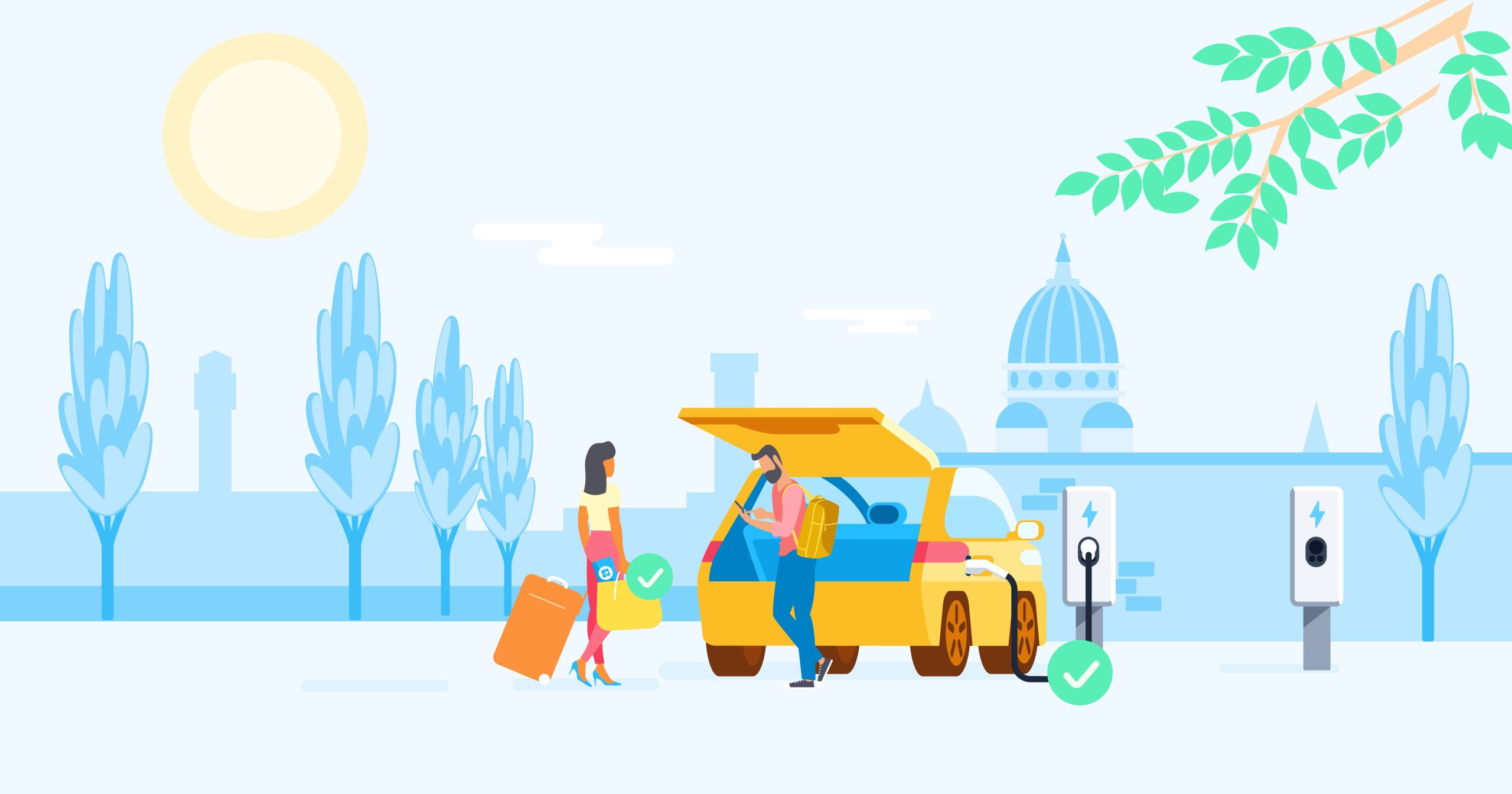 Partie en week-end en voiture électrique