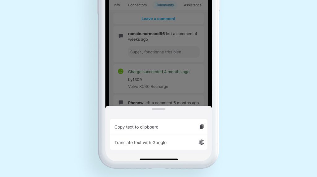 Copy and translate Chargemap comments feature