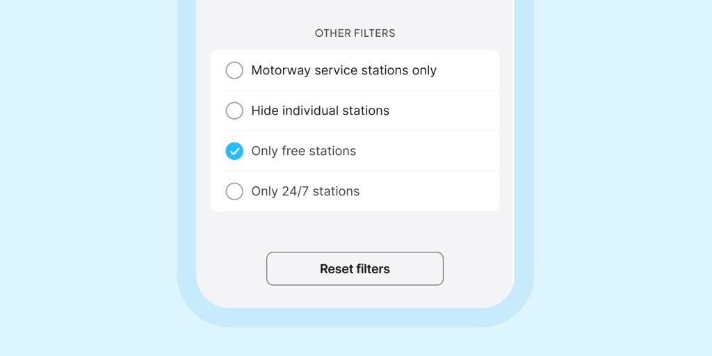 Chargemap app filter only free charging stations