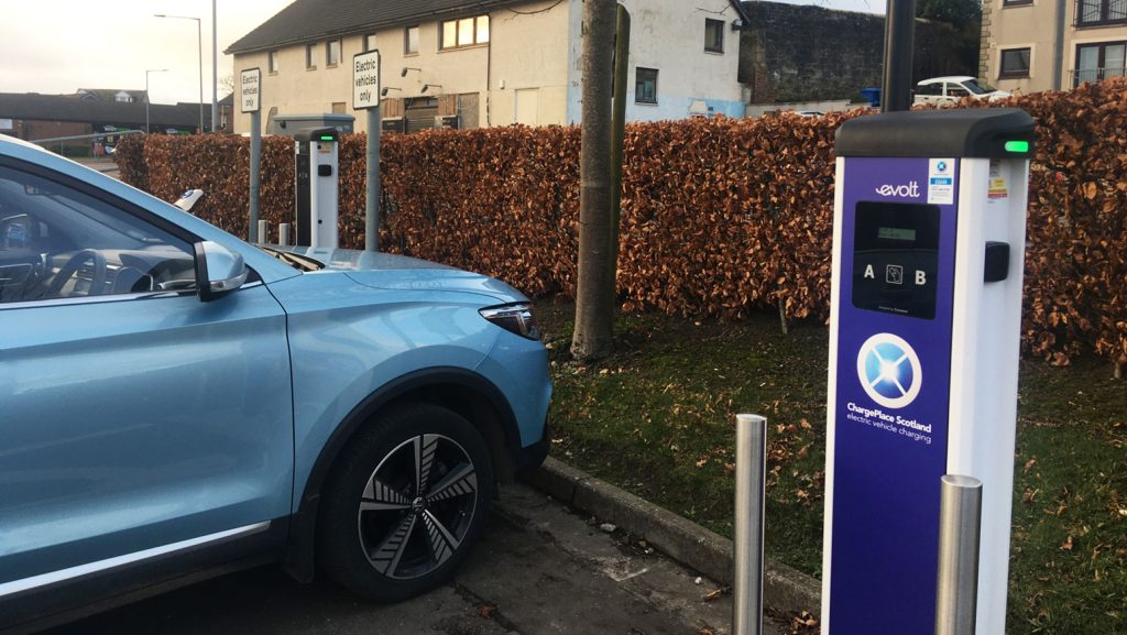 electric car charging at a free chargeplace scotland station