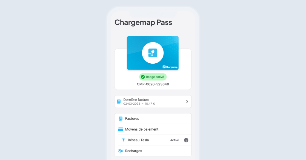 Gestion des recharges et factures Superchargeur Tesla dans l'app Chargemap