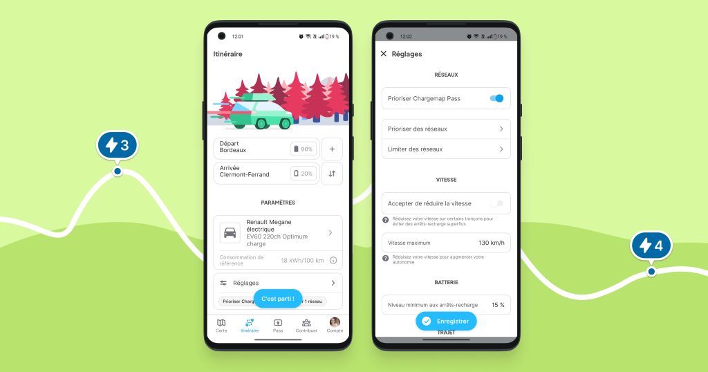 Configuration d'un trajet planificateur Chargemap