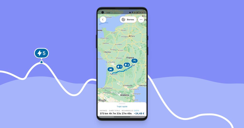 Calcul de l'itinéraire dans le route planner Chargemap