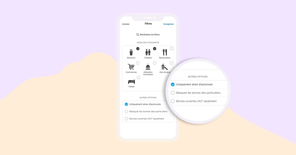 Filtre application Chargemap borne rapide autoroute