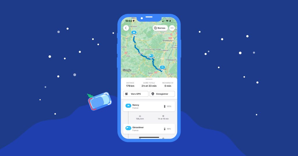 Itinéraire en voiture électrique pour aller de Nancy à Mulhouse en passant par Gérardmer