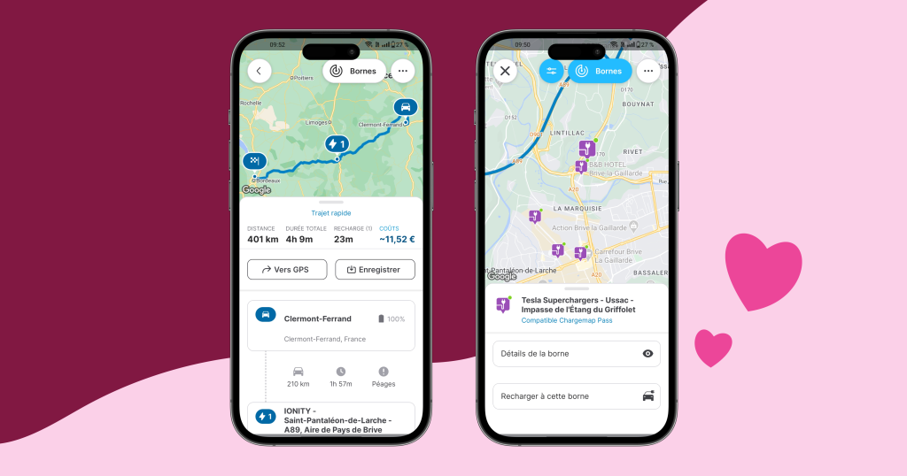 Aperçu du planificateur d'itinéraire Chargemap