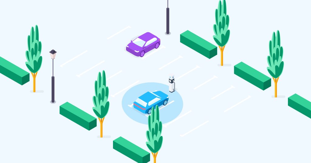 Borne de recharge sur une place de parking