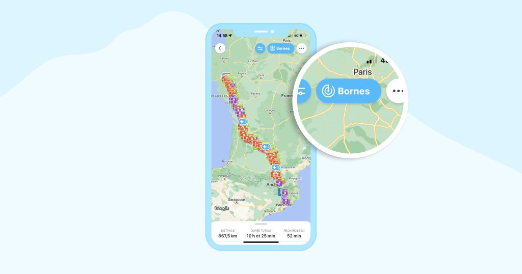 Modifier un arrêt recharge avec le bouton "Bornes" dans l'app Chargemap