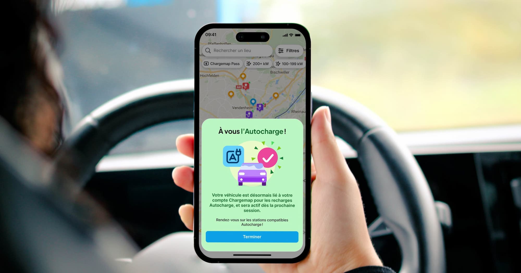 Fonctionnalité Autocharge activée dans l'app Chargemap