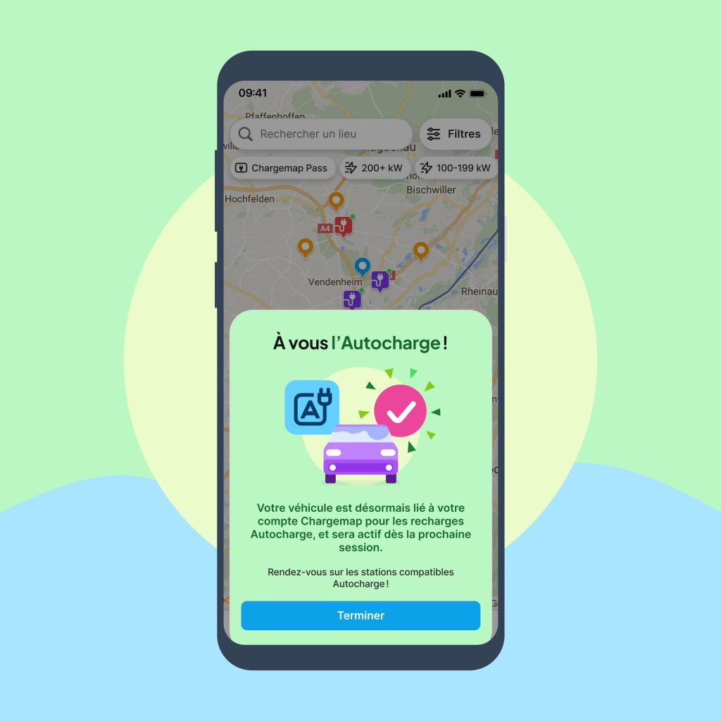 Activation de l'Autocharge réussie dans l'app Chargemap