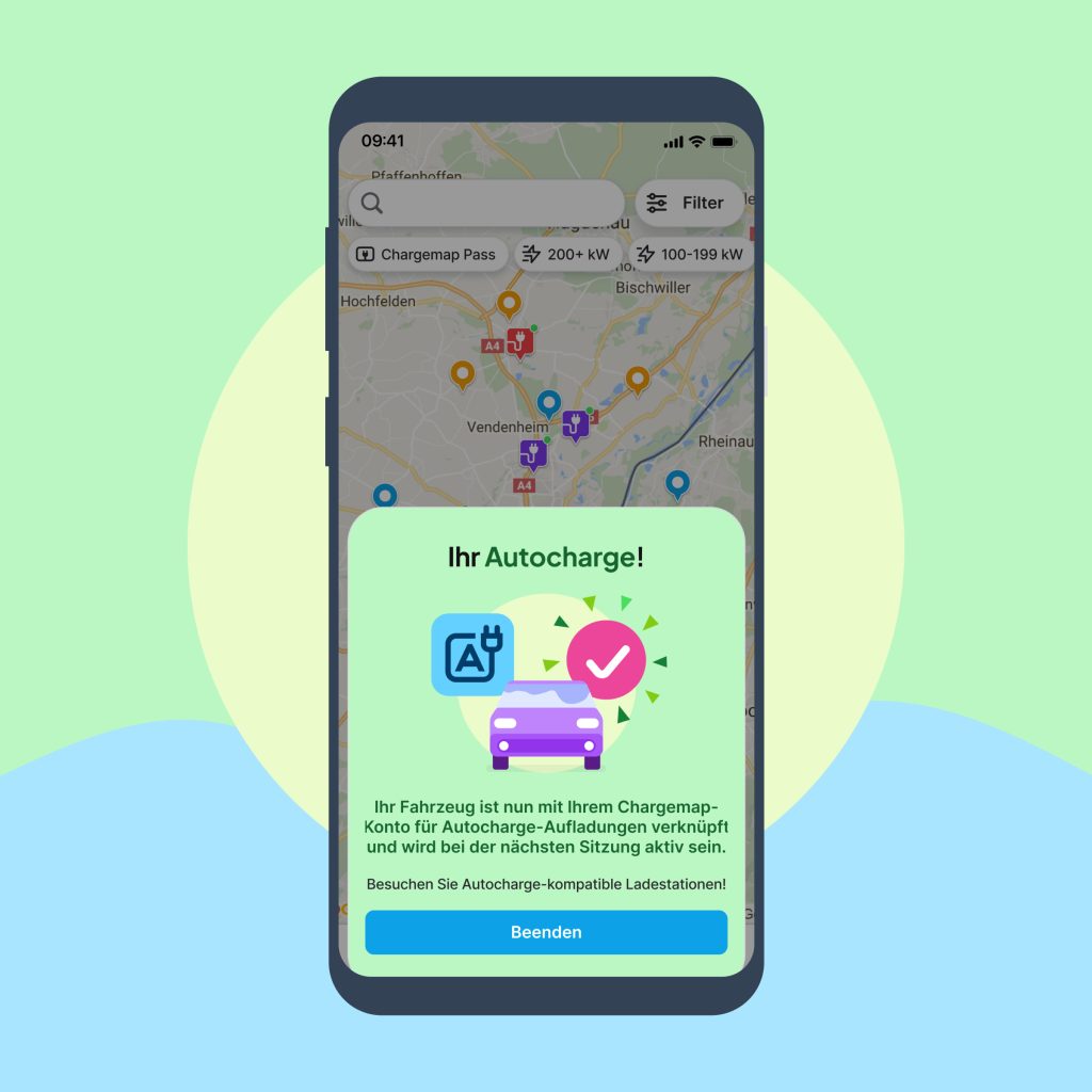 Aktivierung von Autocharge erfolgreich in der App Chargemap