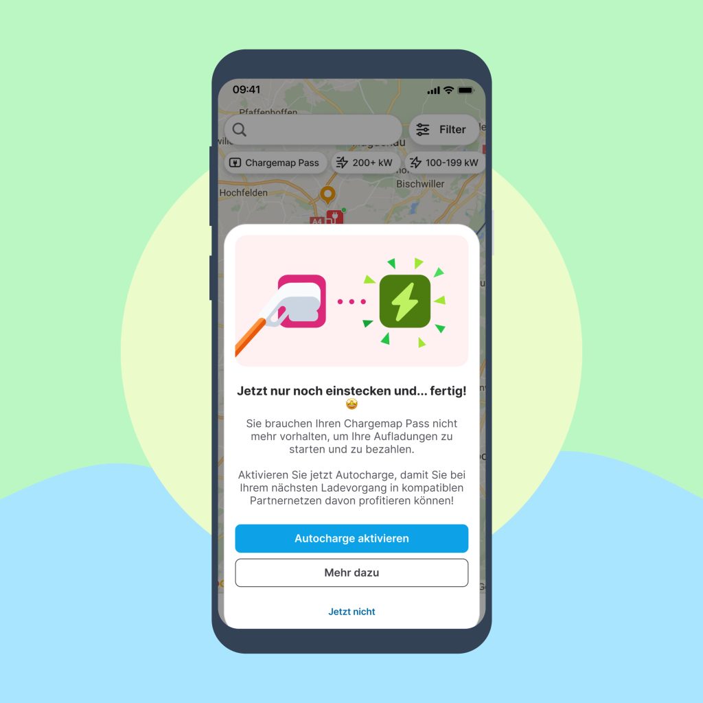 Bildschirm zum Aktivieren von Autocharge in der App Chargemap