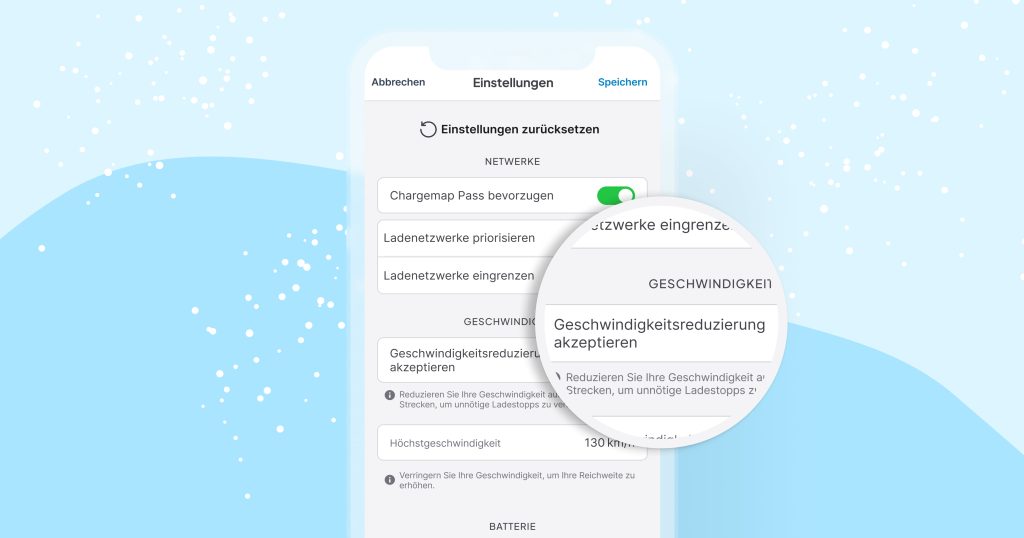 Geschwindigkeitseinstellungen im Chargemap-Routenplaner