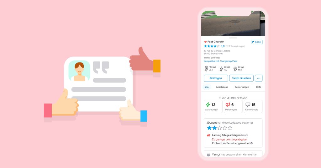 check ratings, reviews and reporting of the chargemap community