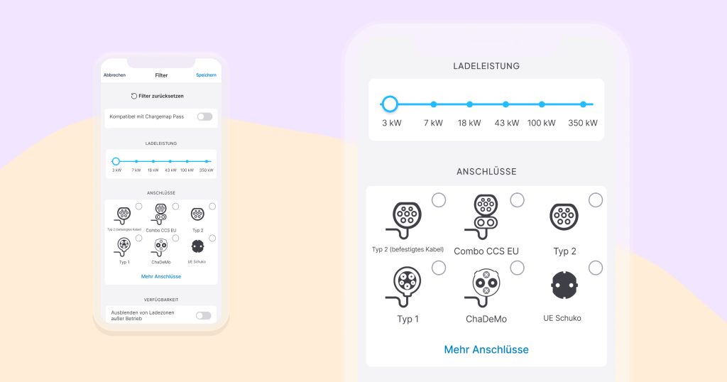Filtern Sie in der Chargemap-App nach Ladeleistung oder Anschluss