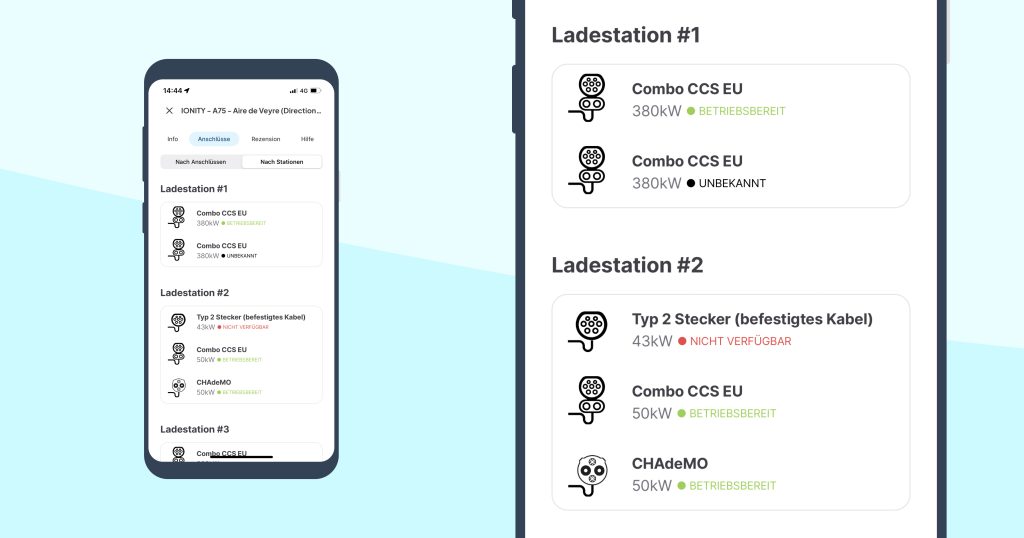 Aufladen an Ladestationen mit mehreren verfügbaren Anschlüssen und Ladestationen