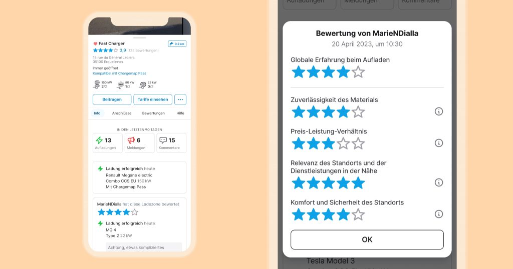 Überprüfung der Bewertungen und Rezensionen der chargemap-Community zu Ladestationen