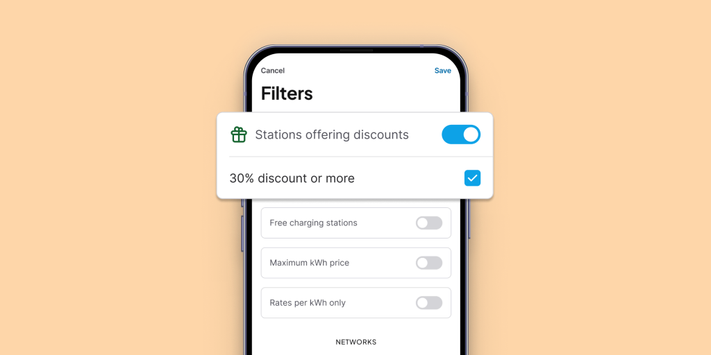 Chargemap filter: charging stations offering discounts
