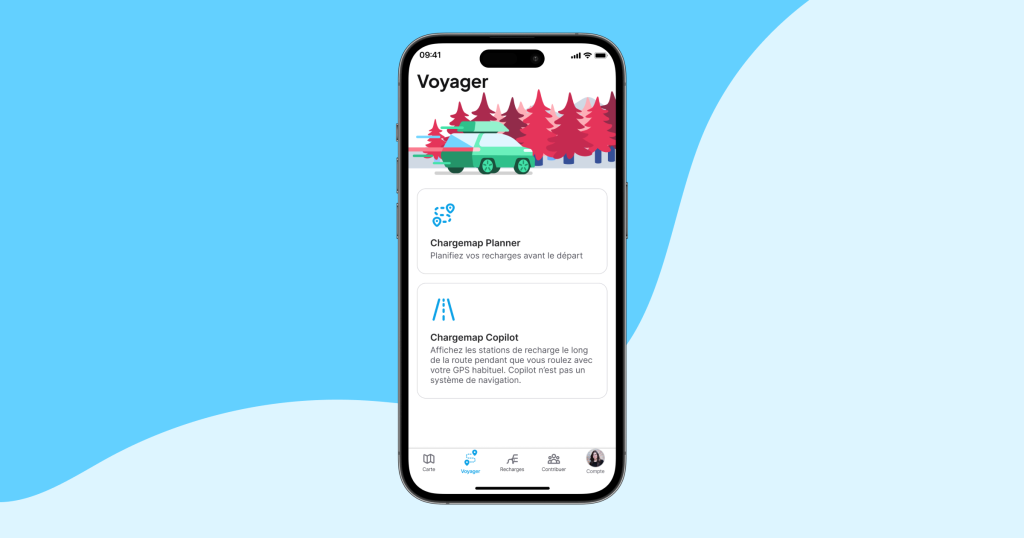 Onglet Voyager dans l'app Chargemap