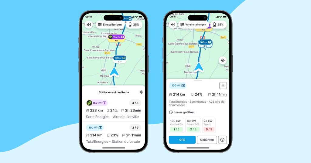 Anzeige der Stationen im Copilot-Modus von Chargemap