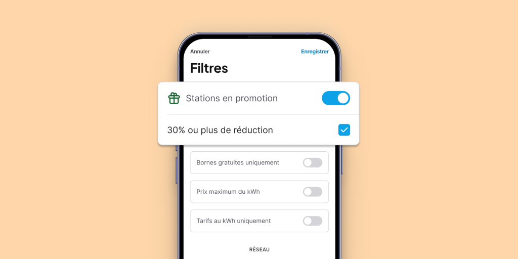 Filtre Chargemap : stations de recharge en promotion