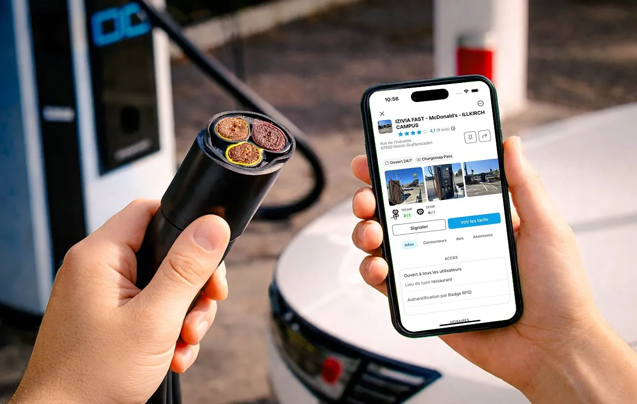 Câble de recharge coupé sur une borne de recharge publique