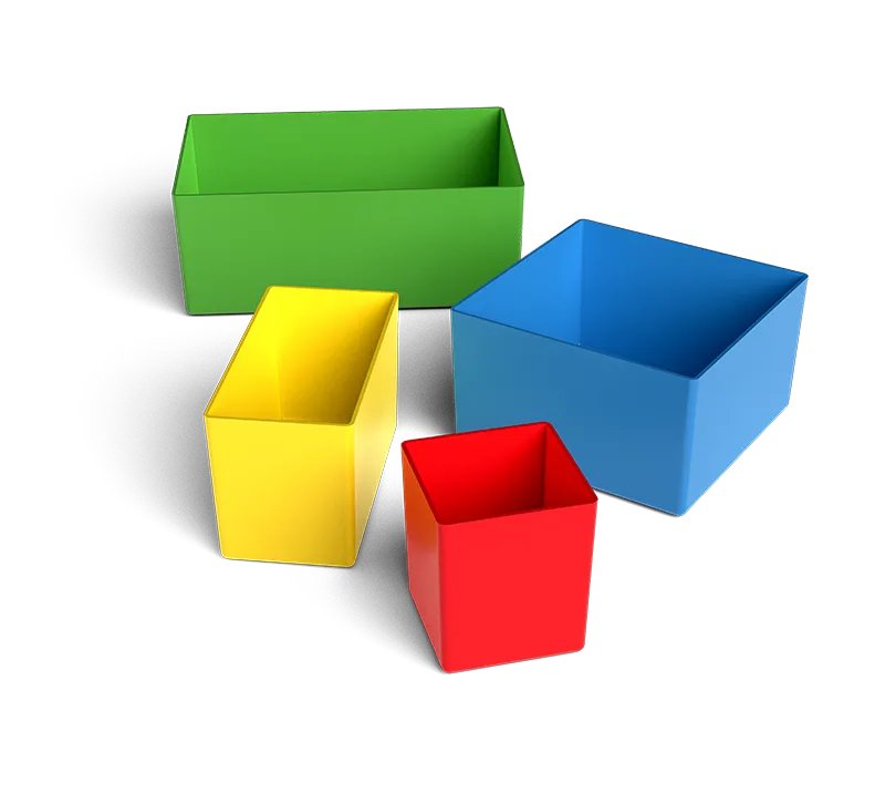 groen, rode, blauw en geel assortimentsbakje