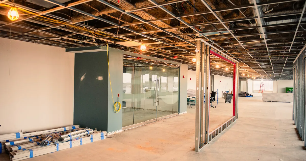 An in-progress office renovation by Perry Contracting