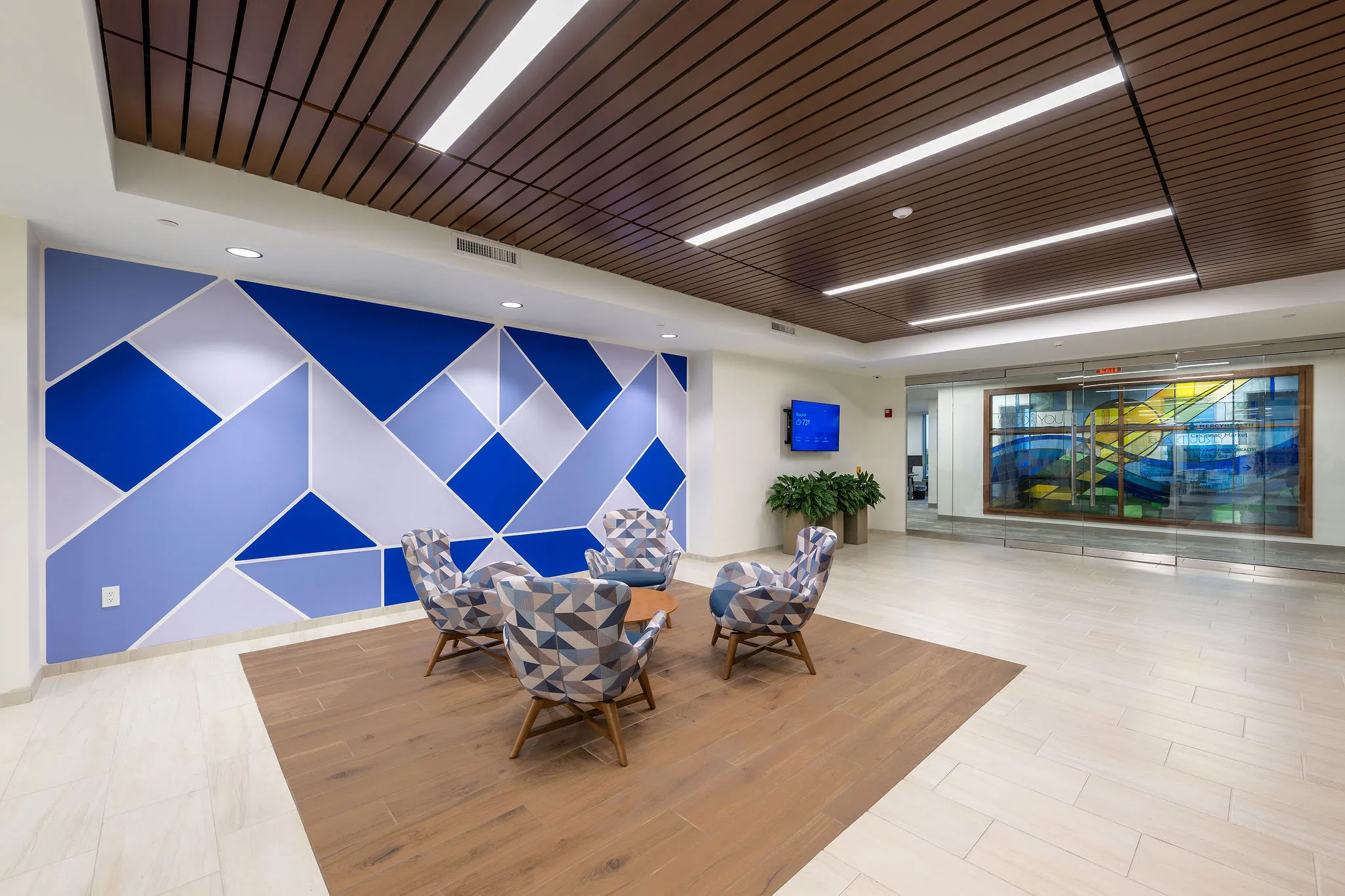 Sitting area in an office renovation completed by Perry Contracting