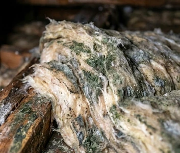 Moisissures sur la charpente dans une maison à Menton après des infiltrations d'eau hivernales.